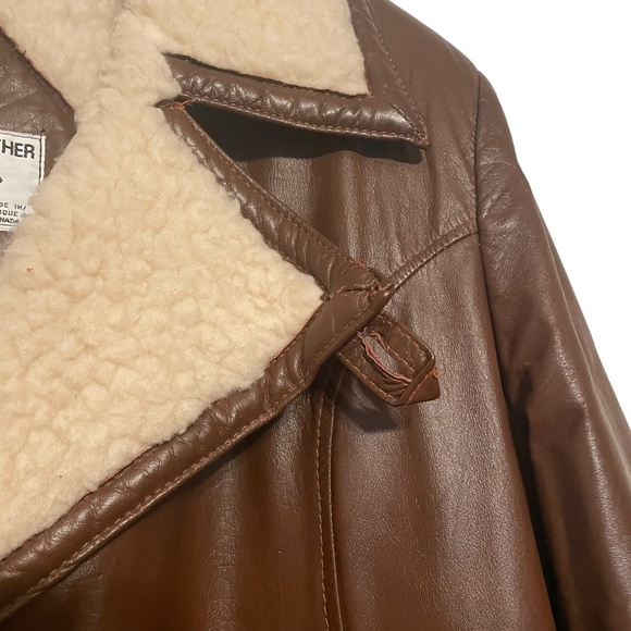 Victoria Leather Vintage 70s 80s Leather Winter Coat Shearling Lined Size 40 (M) - Picture 6 of 14